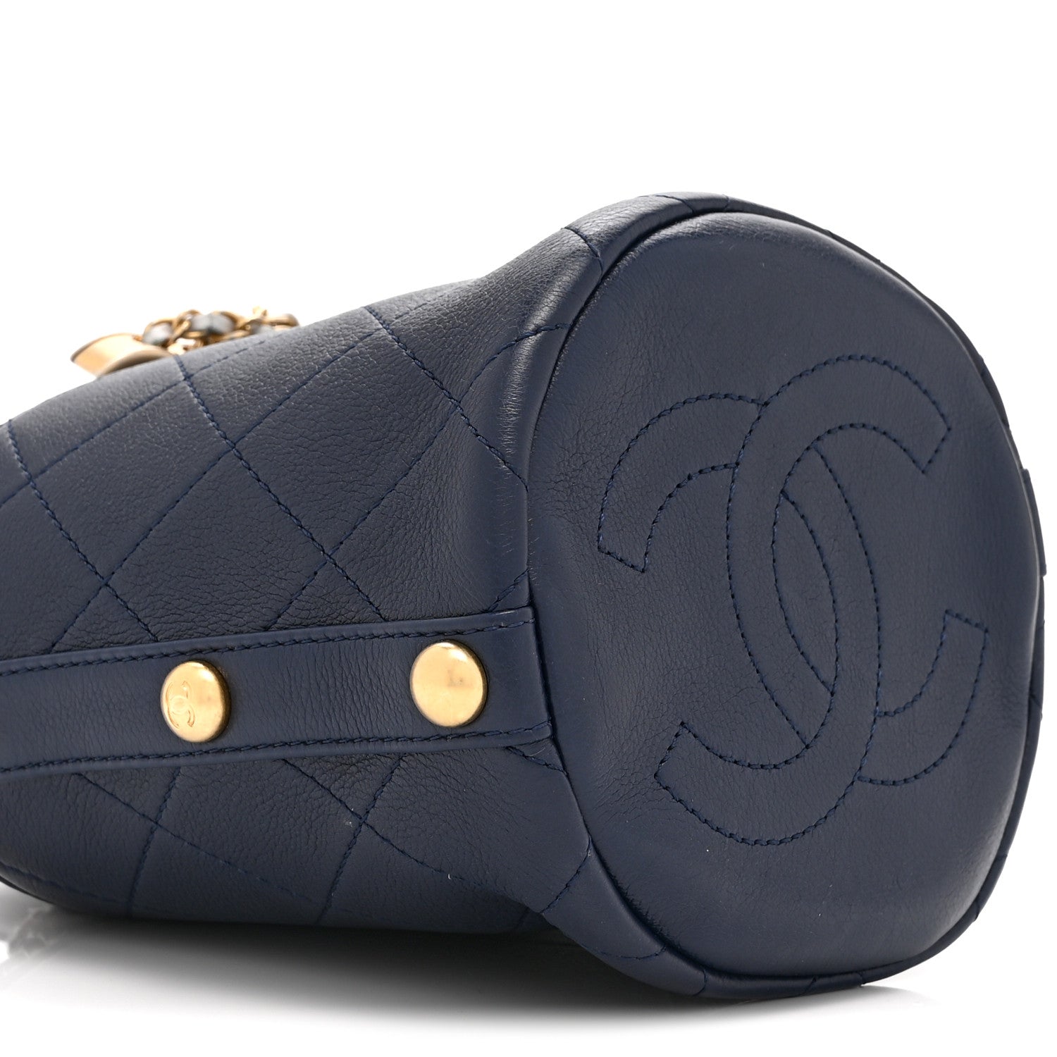Chanel Calfskin Tweed Small CC Chain Bucket Drawstring Bag Navy Multicolor 9 of 10