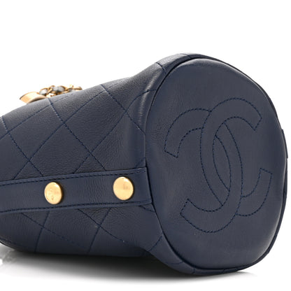 Chanel Calfskin Tweed Small CC Chain Bucket Drawstring Bag Navy Multicolor 9 of 10