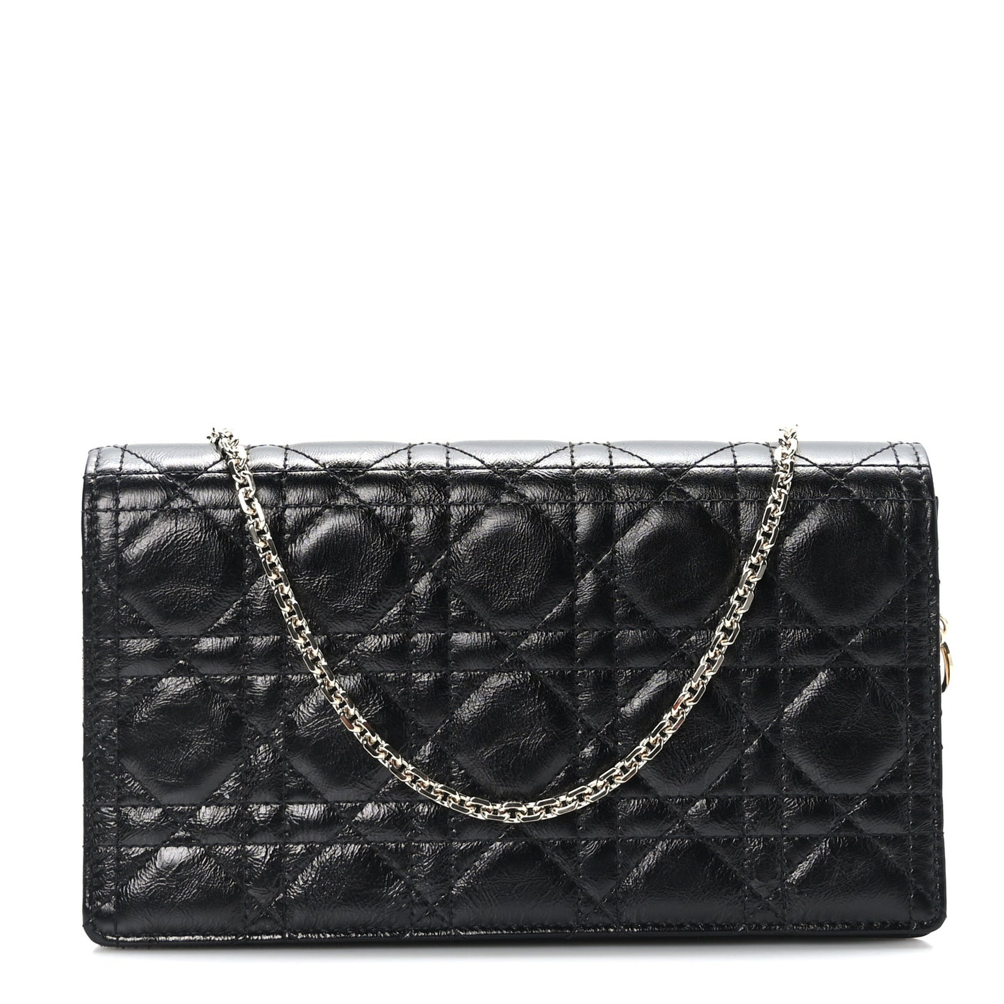Crinkled Patent Cannage Lady Dior Pouch Black