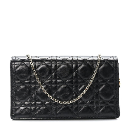 Christian Dior Crinkled Patent Cannage Lady Dior Pouch Black 1 of 11