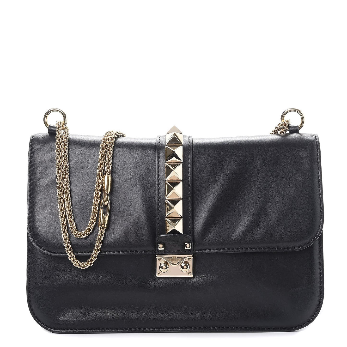 Vitello Large Glam Lock Rockstud Flap Black