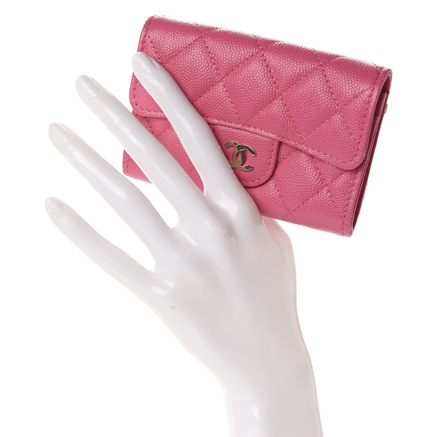 Caviar Quilted Flap Card Holder Wallet Pink
