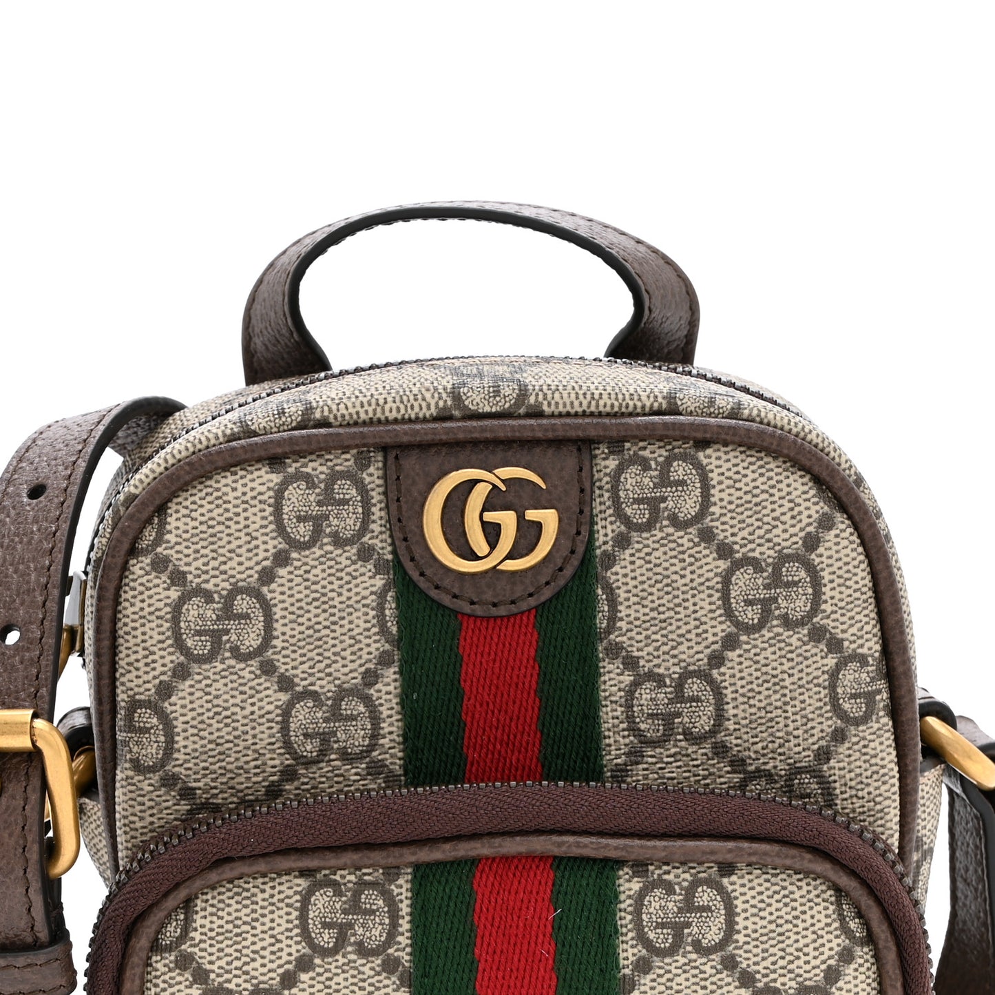 GG Supreme Monogram Web Mini Ophidia Double Zip Messenger Bag Beige New Acero