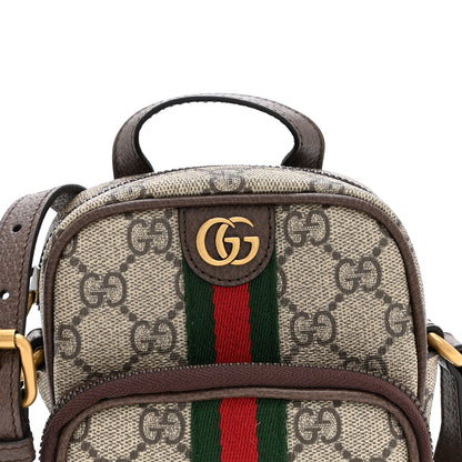 Gucci GG Supreme Monogram Web Mini Ophidia Double Zip Messenger Bag Beige New Acero 9 of 11
