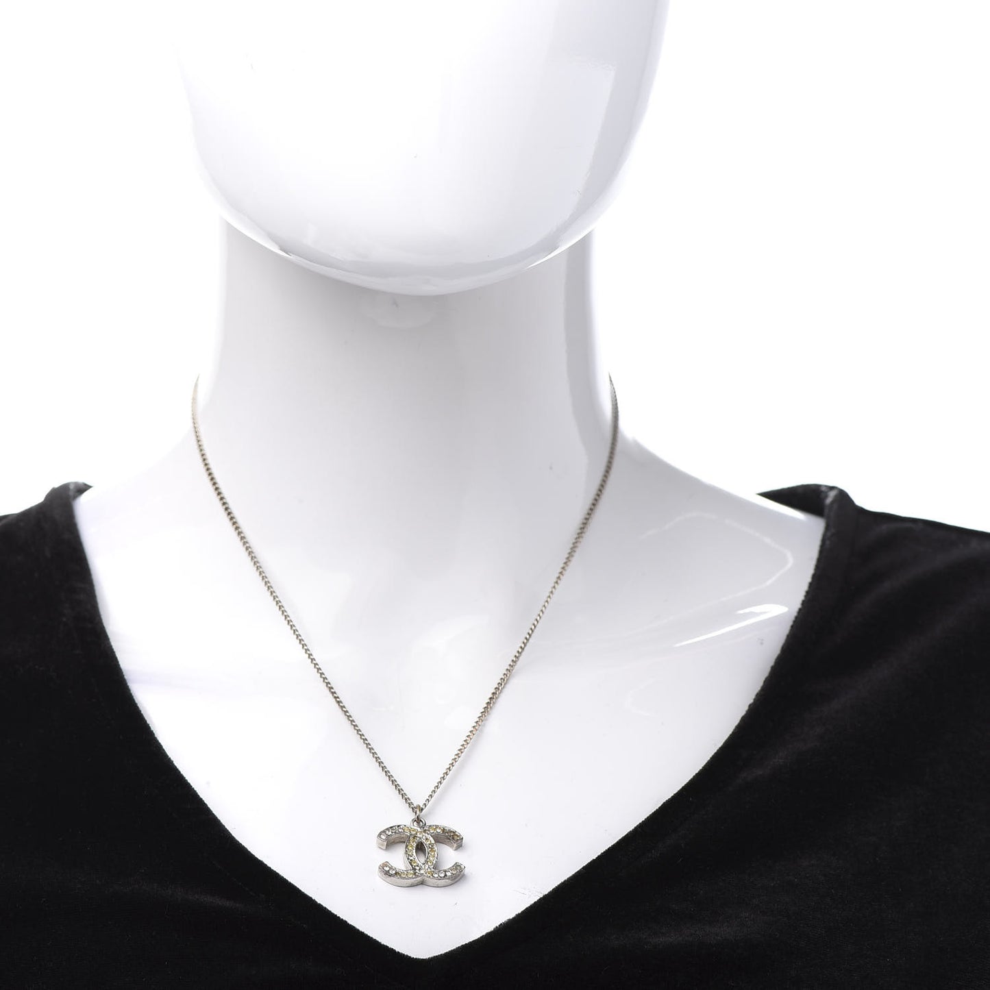 Crystal CC Pendant Necklace Silver