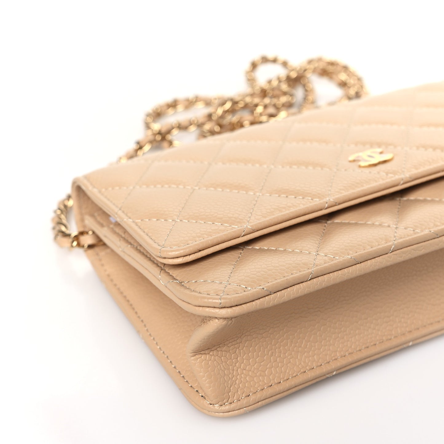 Caviar Quilted Wallet On Chain WOC Beige