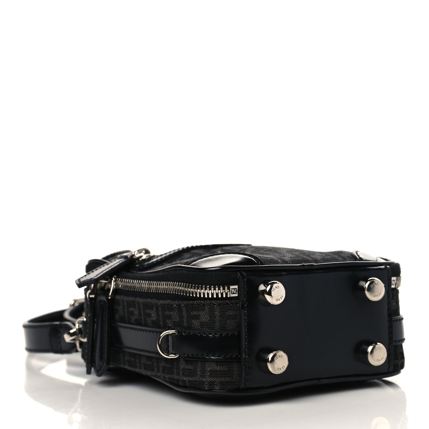 Recycled Fabric Jacquard Vitello Astro Micro FF Mini Trolley Bag Asfalto Black