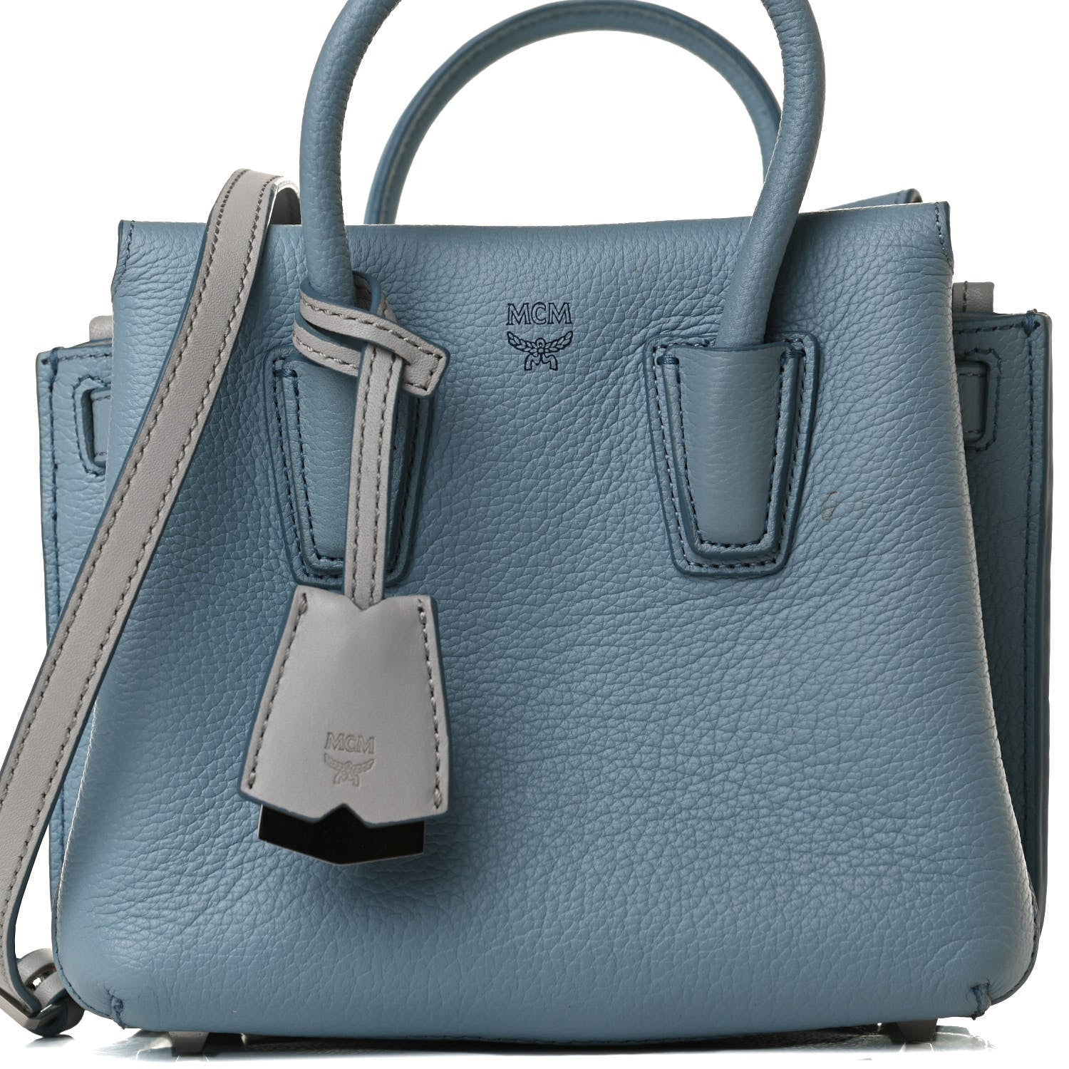 MCM Grained Calfskin Mini Milla Tote Sky Blue 7 of 13