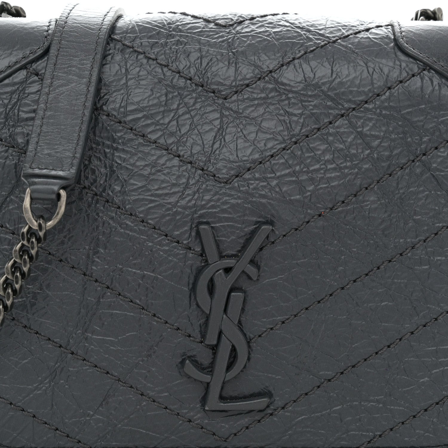 Saint Laurent Crinkled Calfskin Matelasse Monogram Niki Chain Wallet Dark Smog 8 of 11