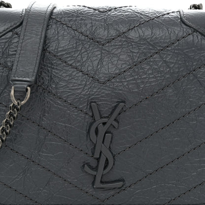 Saint Laurent Crinkled Calfskin Matelasse Monogram Niki Chain Wallet Dark Smog 8 of 11