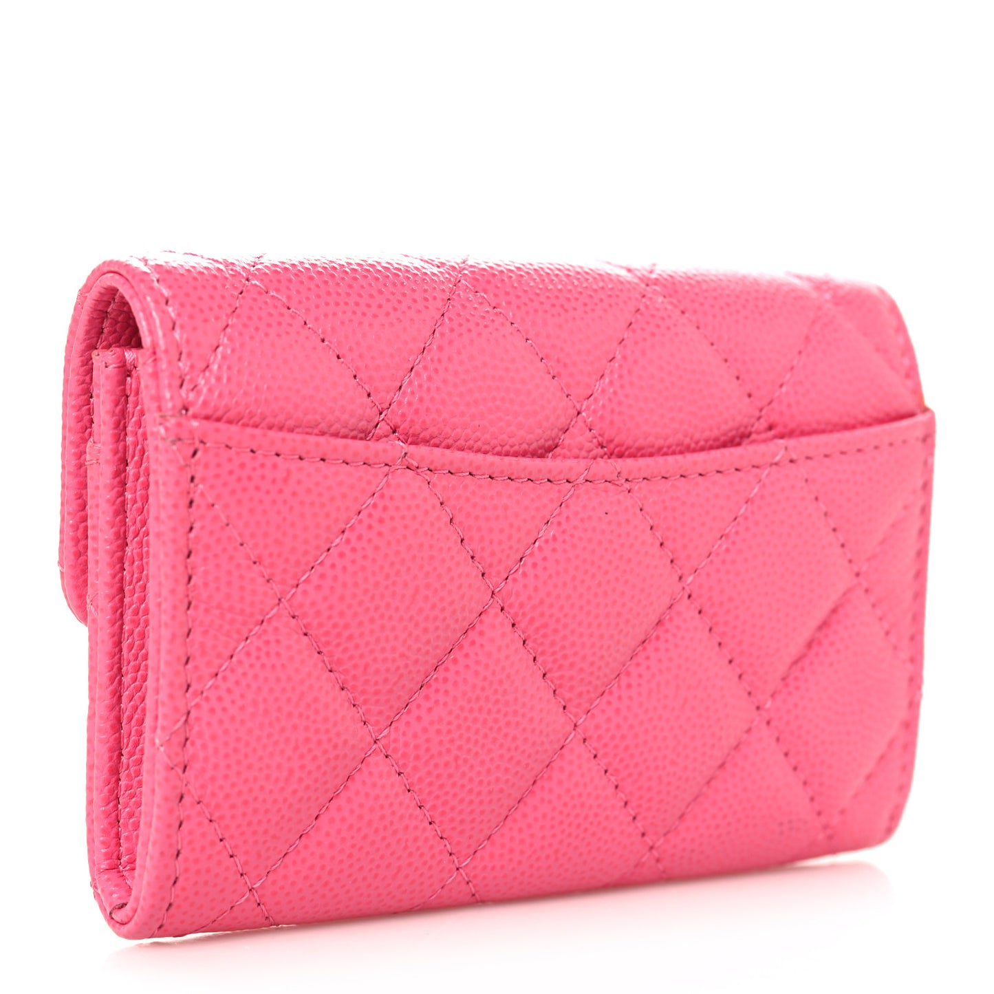 Caviar Quilted Flap Card Holder Wallet Pink