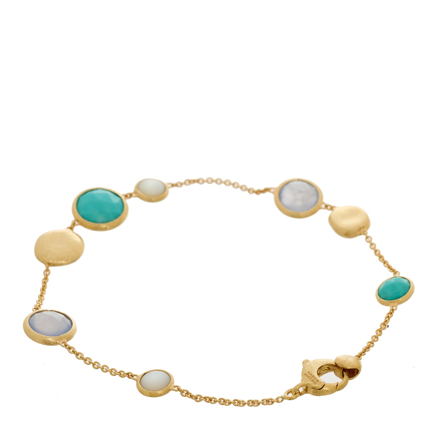 18K Yellow Gold Turquoise Mother of Pearl Chalcedony Jaipur Bracelet