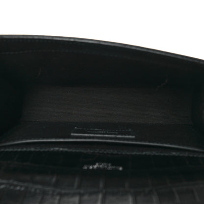 Saint Laurent Calfskin Crocodile Embossed Small Classic Monogram Kate Tassel Satchel Black 5 of 9