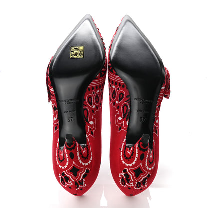Saint Laurent Bandana Charlotte Kitten Heel Pumps 37 Red 5 of 9