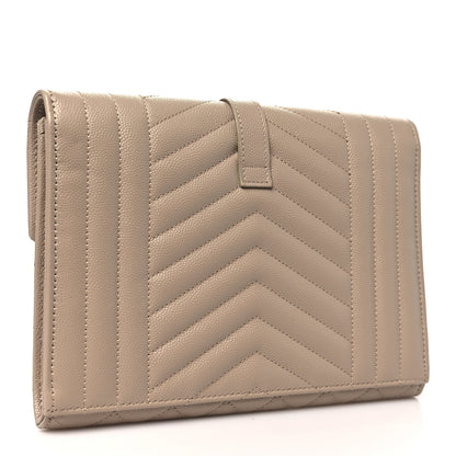 Saint Laurent Grain De Poudre Textured Mixed Matelasse Triquilt Monogram Clutch Dark Beige 3 of 11