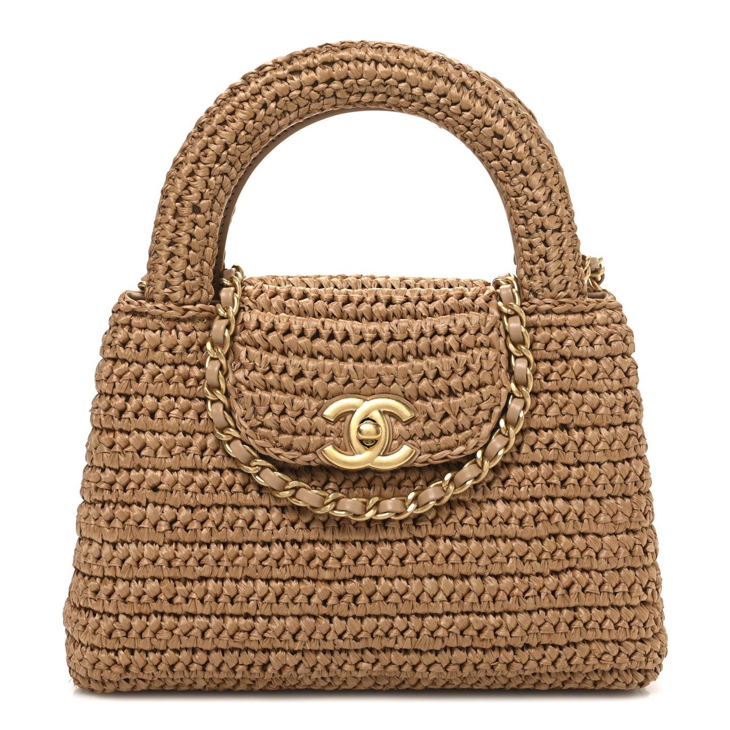 Braided Raffia Nano Kelly Flap Bag Dark Beige