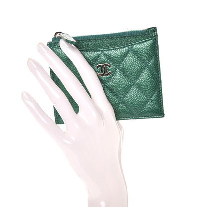 Chanel Metallic Caviar Quilted CC Zip Card Holder Green 2 of 8
