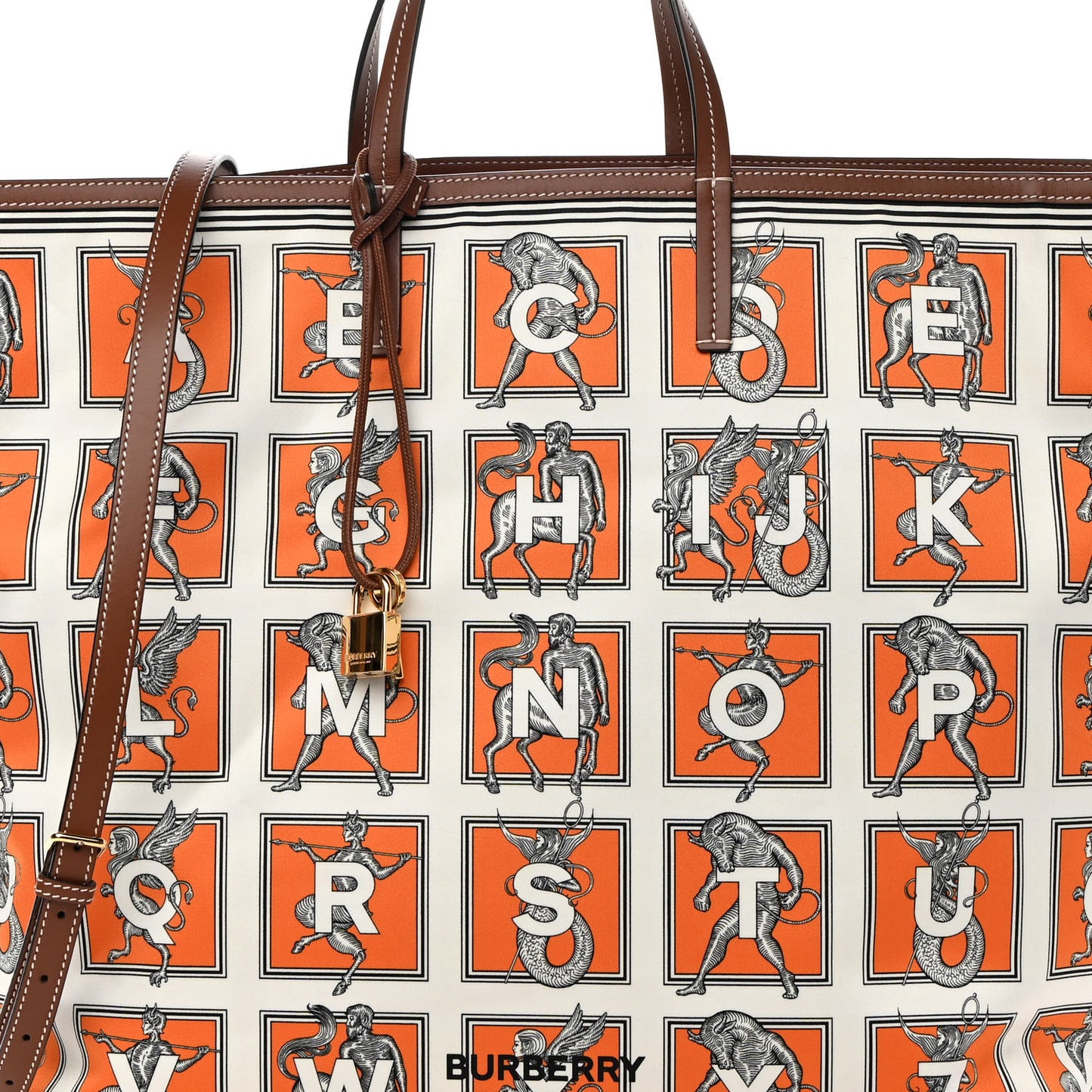 Satin Mythical Alphabet Print Bag Orange White