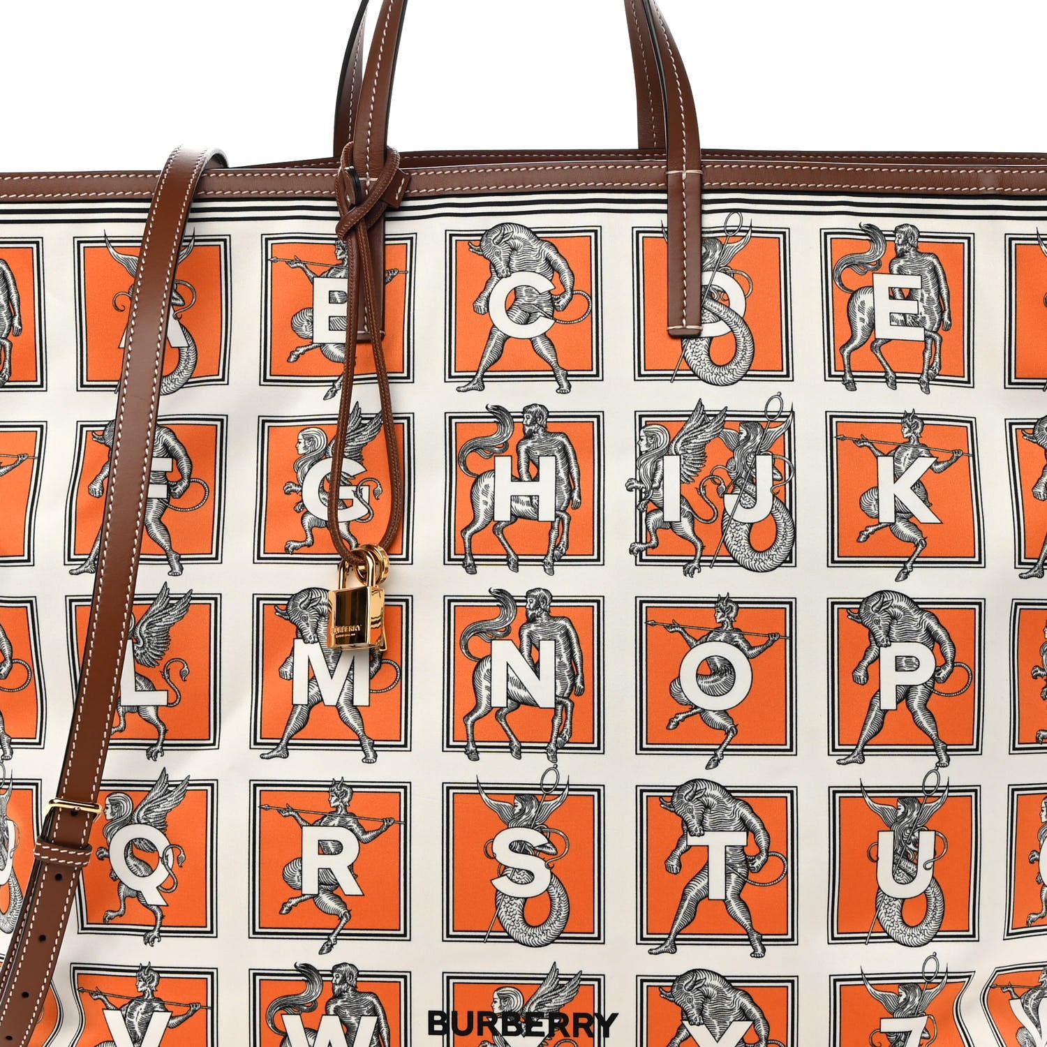 Burberry Satin Mythical Alphabet Print Bag Orange White 8 of 10