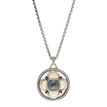 David Yurman Sterling Silver 18K Yellow Gold White Agate Hematite Garnet Half Moon Renaissance Enhancer Pendant Necklace 1 of 4