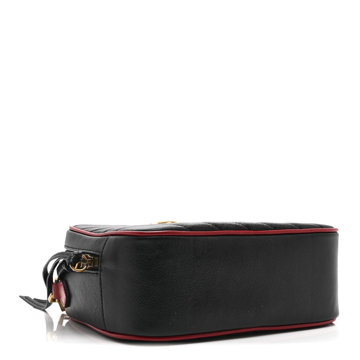Vintage Effect Calfskin Matelasse Diagonal Small Torchon GG Marmont Bamboo Top Handle Shoulder Bag Black Romantic Cherry