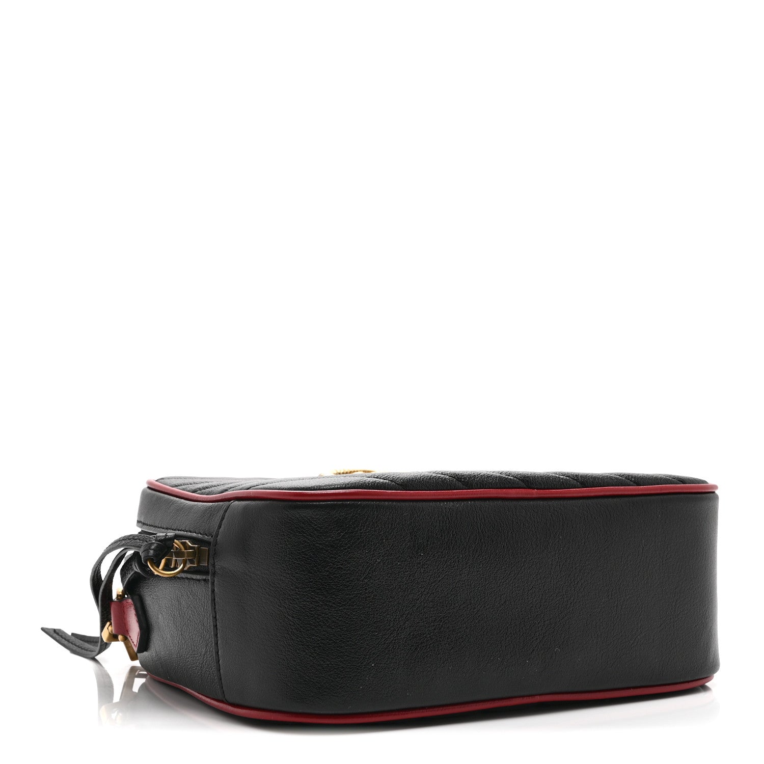 Gucci Vintage Effect Calfskin Matelasse Diagonal Small Torchon GG Marmont Bamboo Top Handle Shoulder Bag Black Romantic Cherry 4 of 11