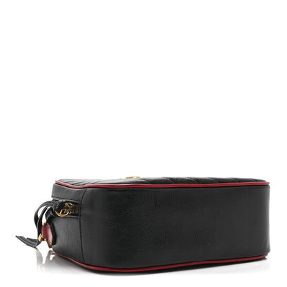 Gucci Vintage Effect Calfskin Matelasse Diagonal Small Torchon GG Marmont Bamboo Top Handle Shoulder Bag Black Romantic Cherry 4 of 11