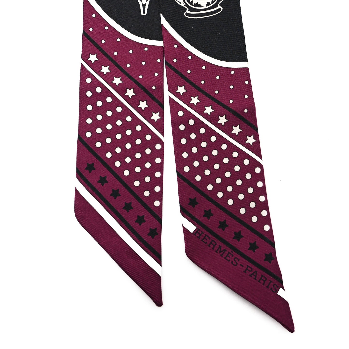 Silk Les Flacons Bandana Twilly Prune Black White