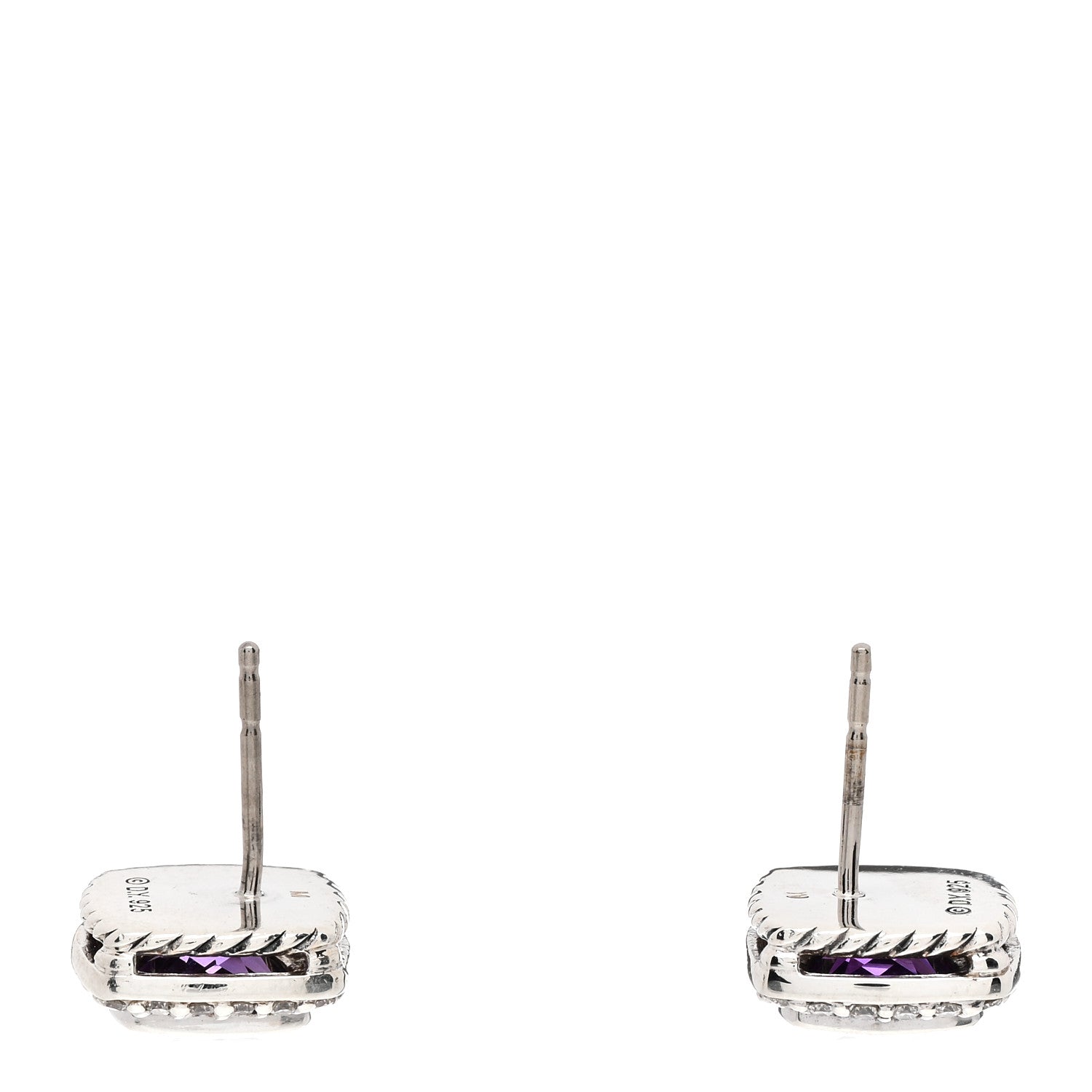 David Yurman Sterling Silver Diamond Lavender Amethyst 11mm Albion Earrings 3 of 4
