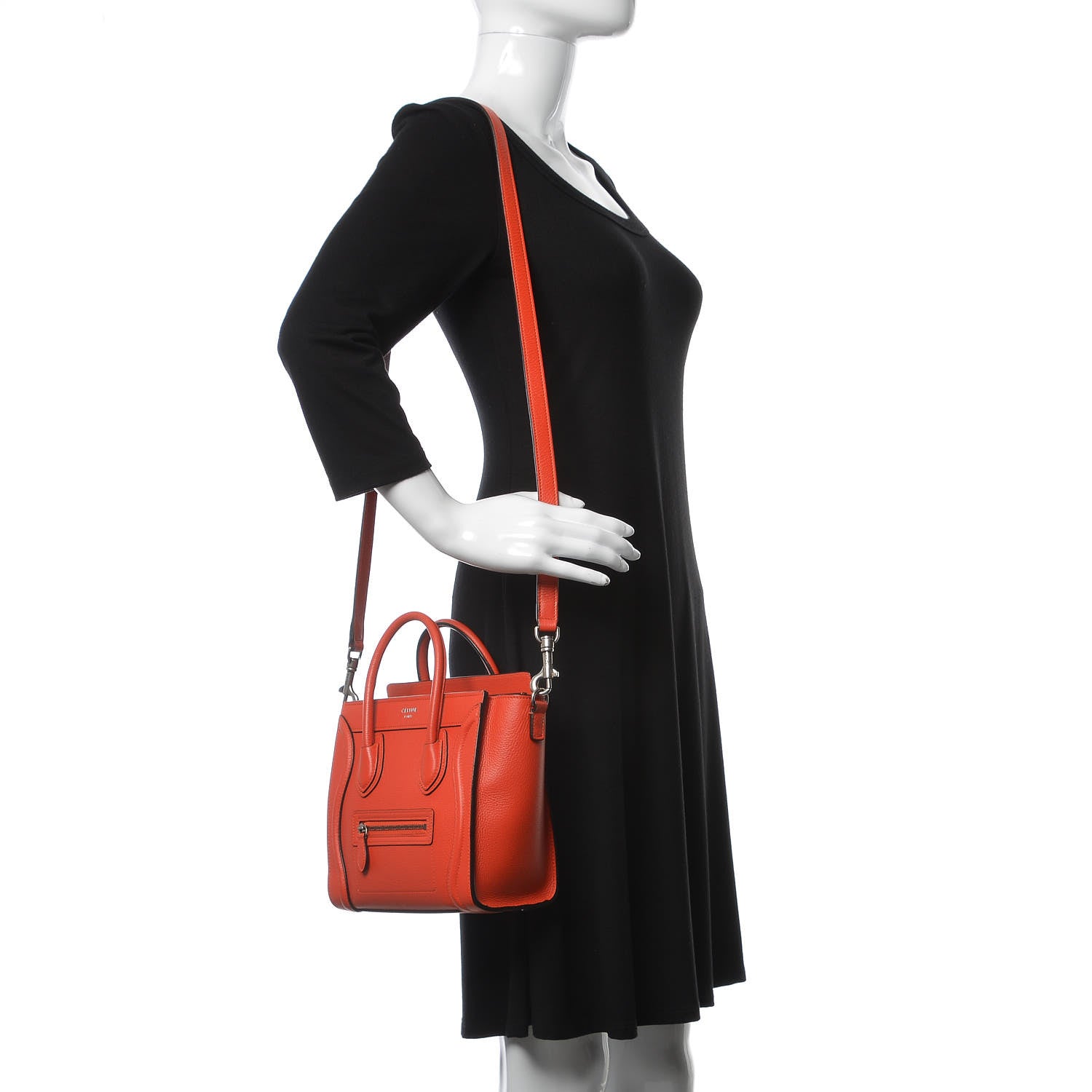 Celine Drummed Calfskin Nano Luggage Vermillion 2 of 11