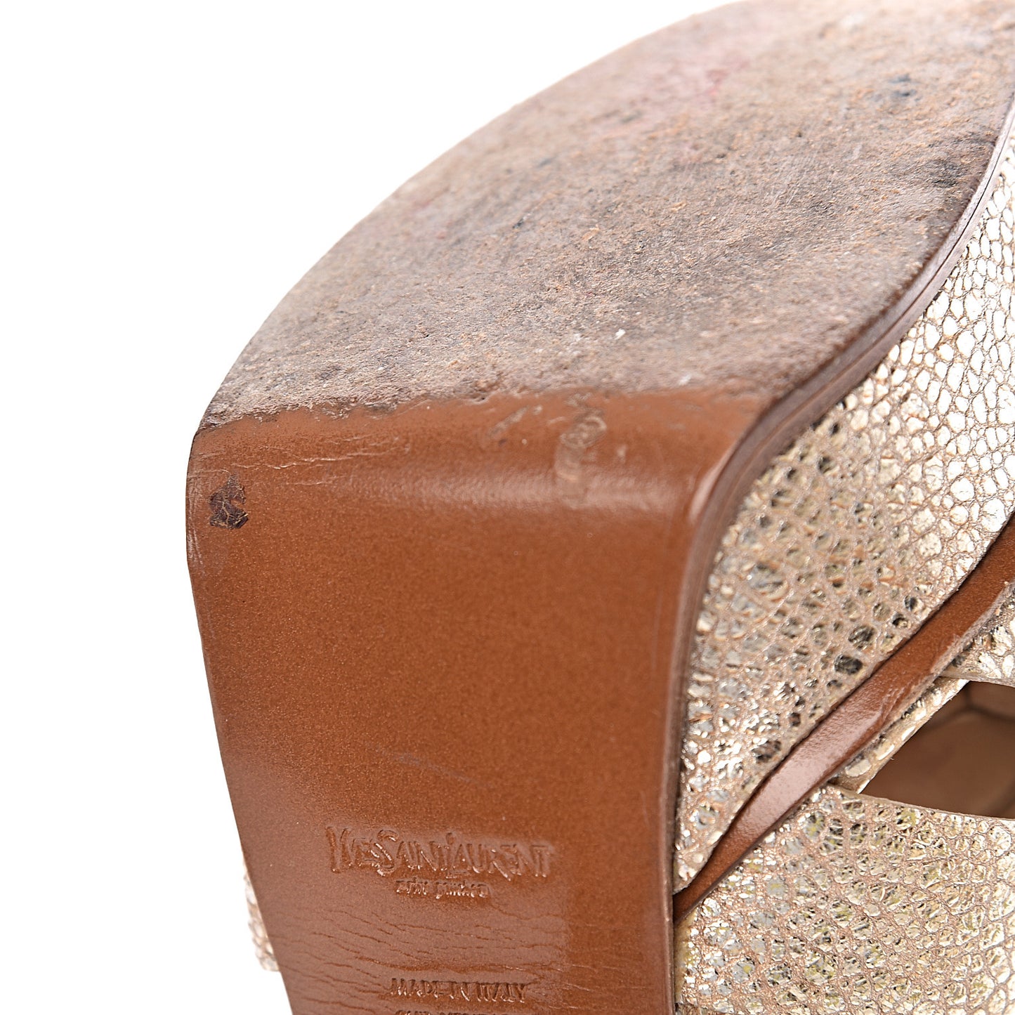 Metallic Crackled Calfskin Tribute 105 Platform Sandals 39.5 Gold