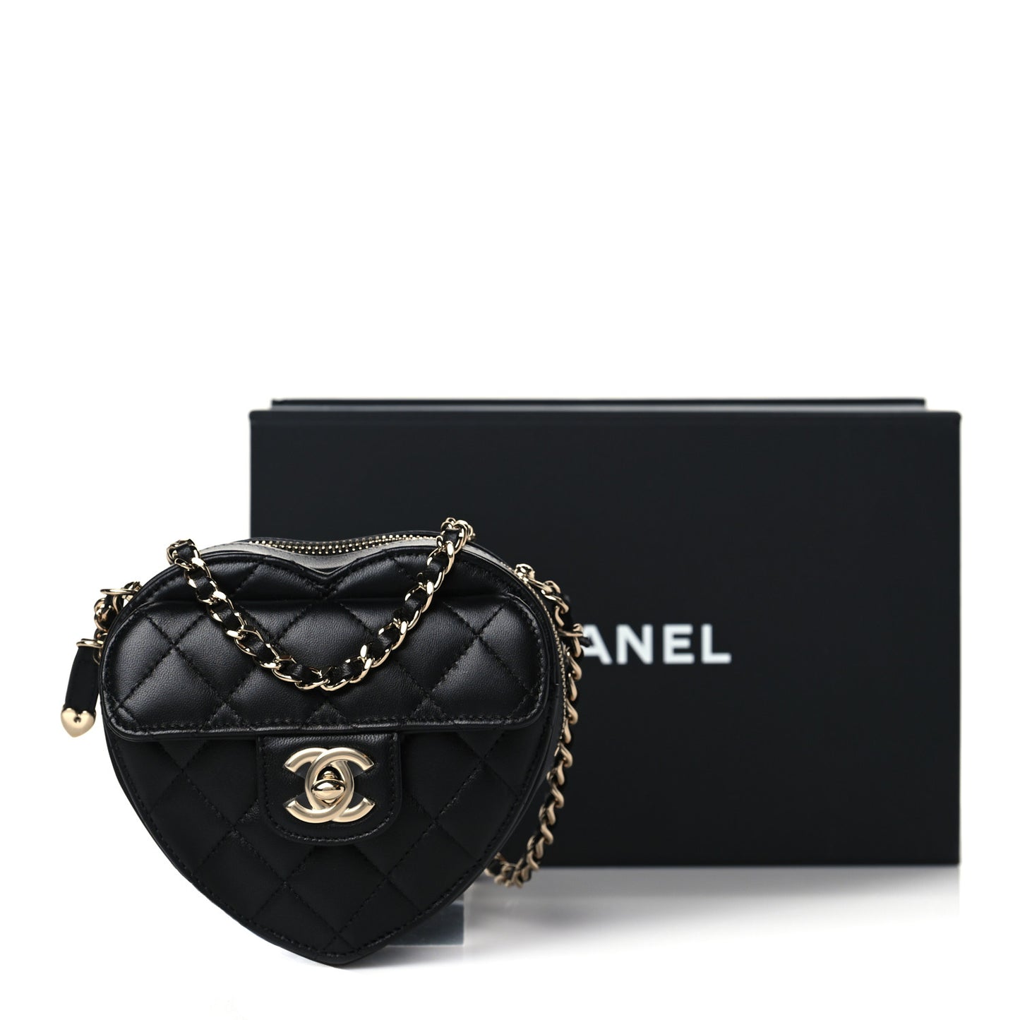 Lambskin Quilted CC In Love Heart Clutch With Chain Black