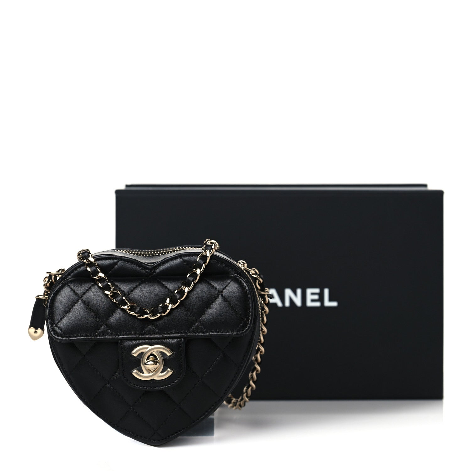Chanel Lambskin Quilted CC In Love Heart Clutch With Chain Black 10 of 10