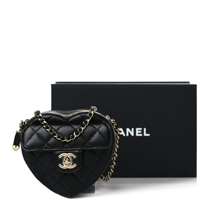 Chanel Lambskin Quilted CC In Love Heart Clutch With Chain Black 10 of 10