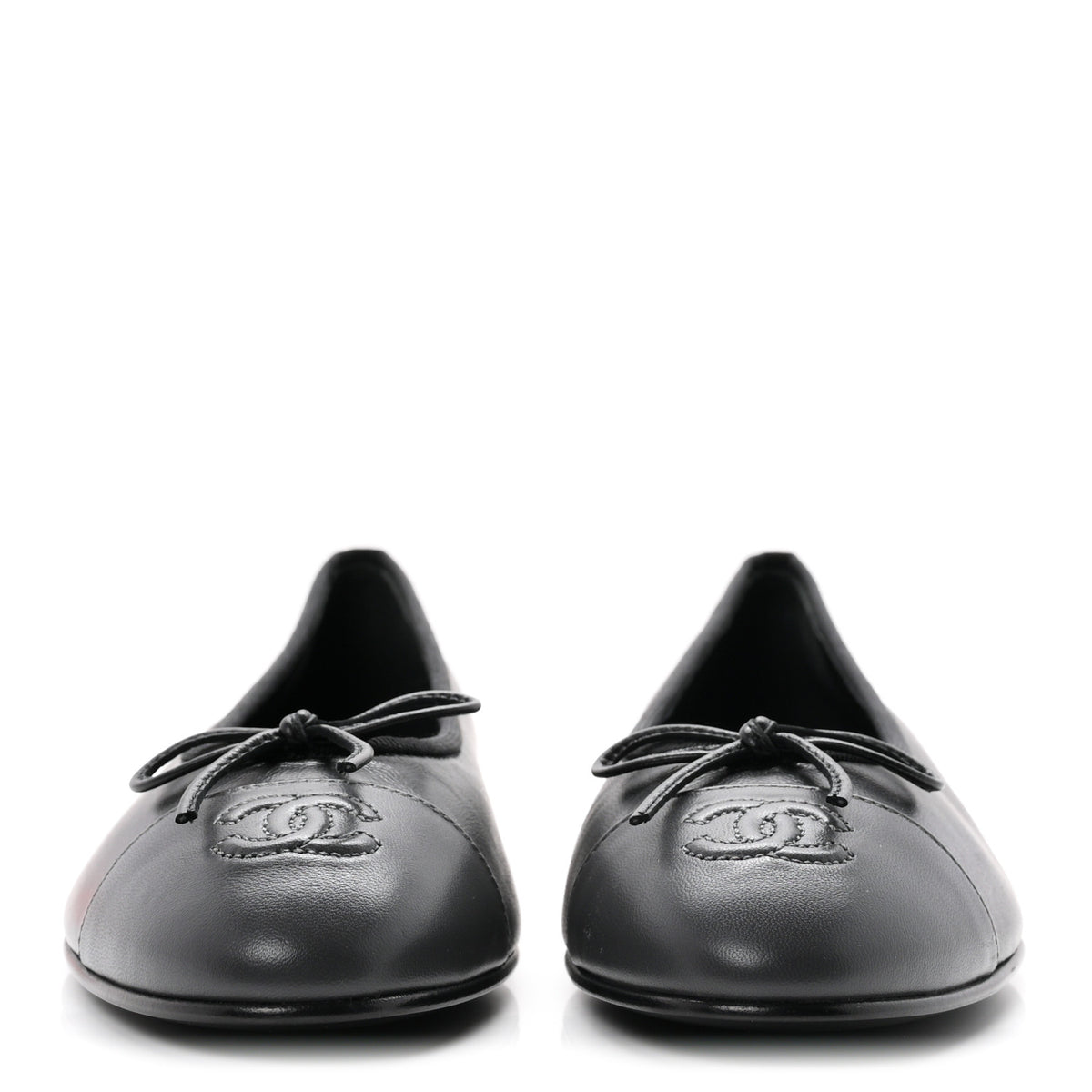 Lambskin CC Cap Toe Ballerina Flats 38.5 Black Dark Grey