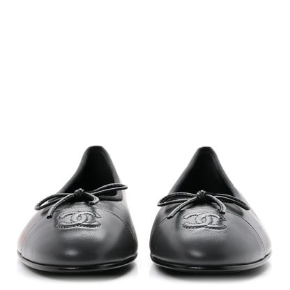 Chanel Lambskin CC Cap Toe Ballerina Flats 38.5 Black Dark Grey 3 of 10