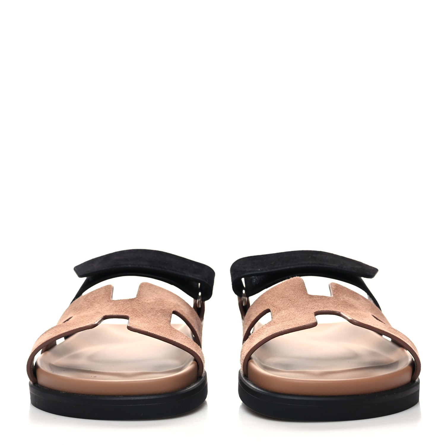 Hermes Suede Goatskin Womens Chypre Sandals 37 Rose Perle Black 2 of 8