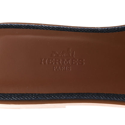 Hermes Calfskin Denim Oran Sandals 37 Bleu Brut Gold 7 of 8