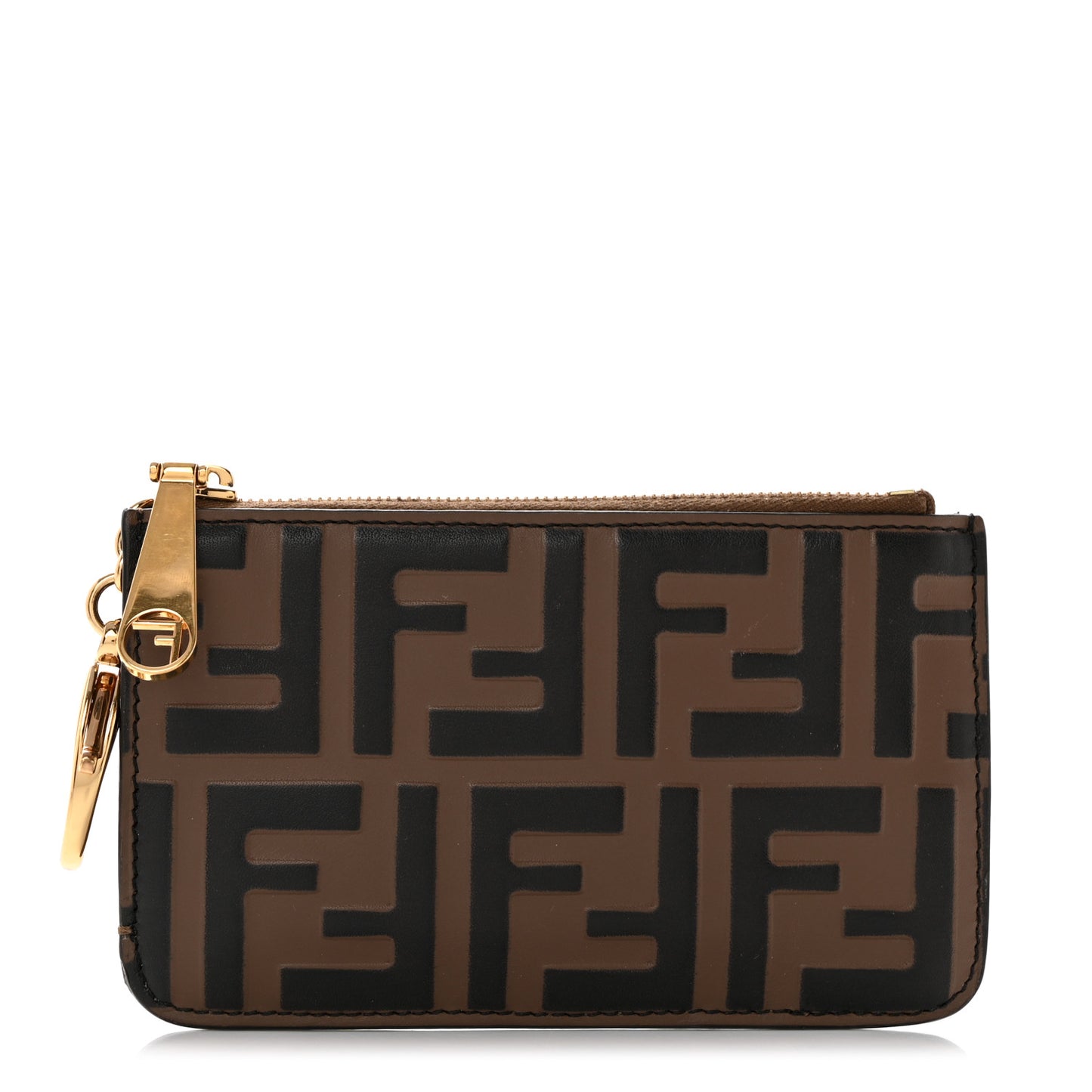 Vitello Soft F is Fendi Bi-Color FF 1974 Embossed Key Case Pouch Maya Black