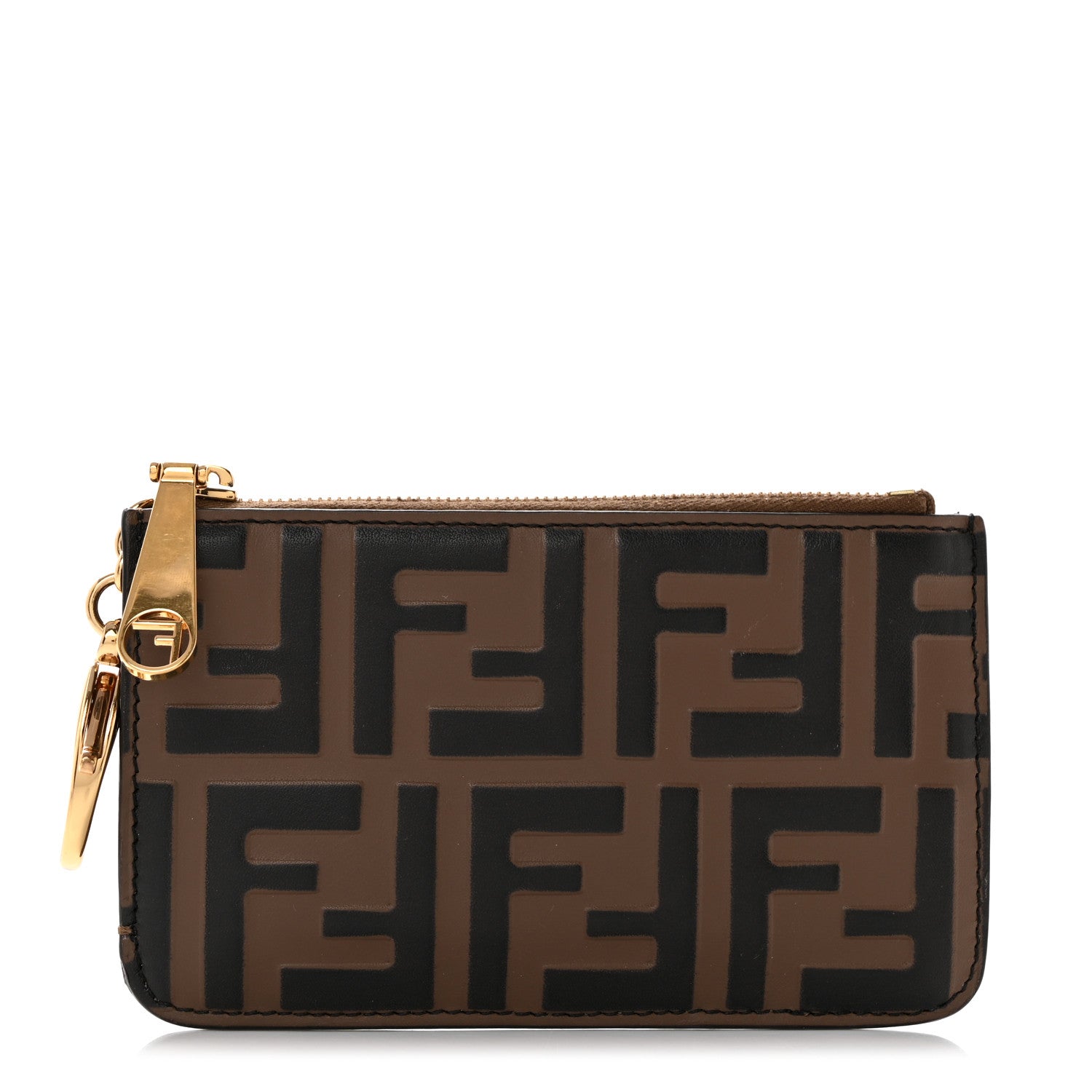 Fendi Vitello Soft F is Fendi Bi-Color FF 1974 Embossed Key Case Pouch Maya Black 1 of 7