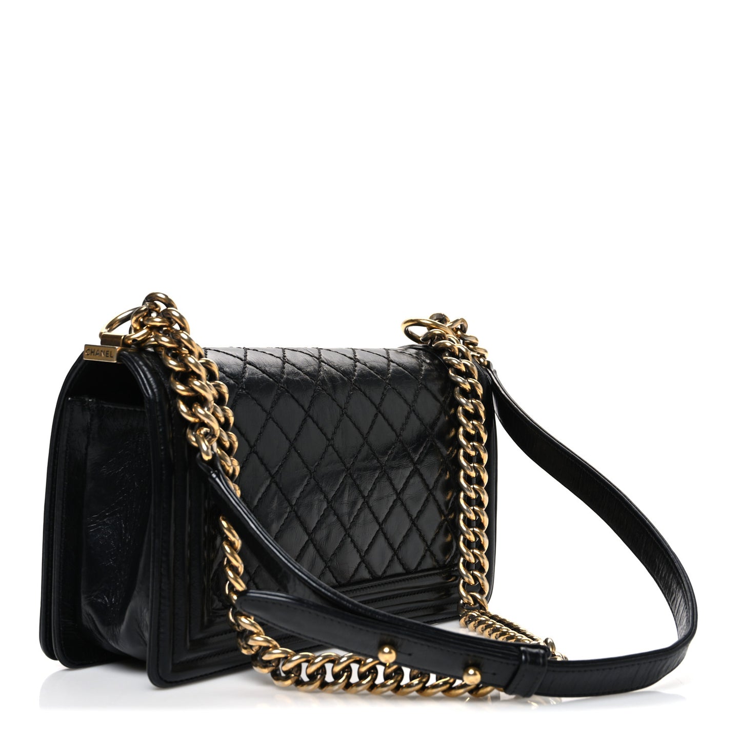 Aged Calfskin Quilted Medium Boy Flap Black