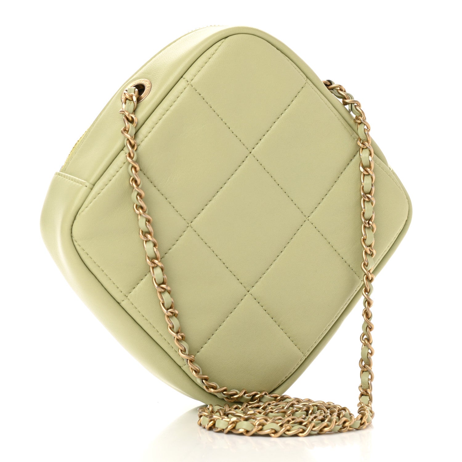Chanel Lambskin Quilted Diamond Clutch With Chain Light Green 3 of 11