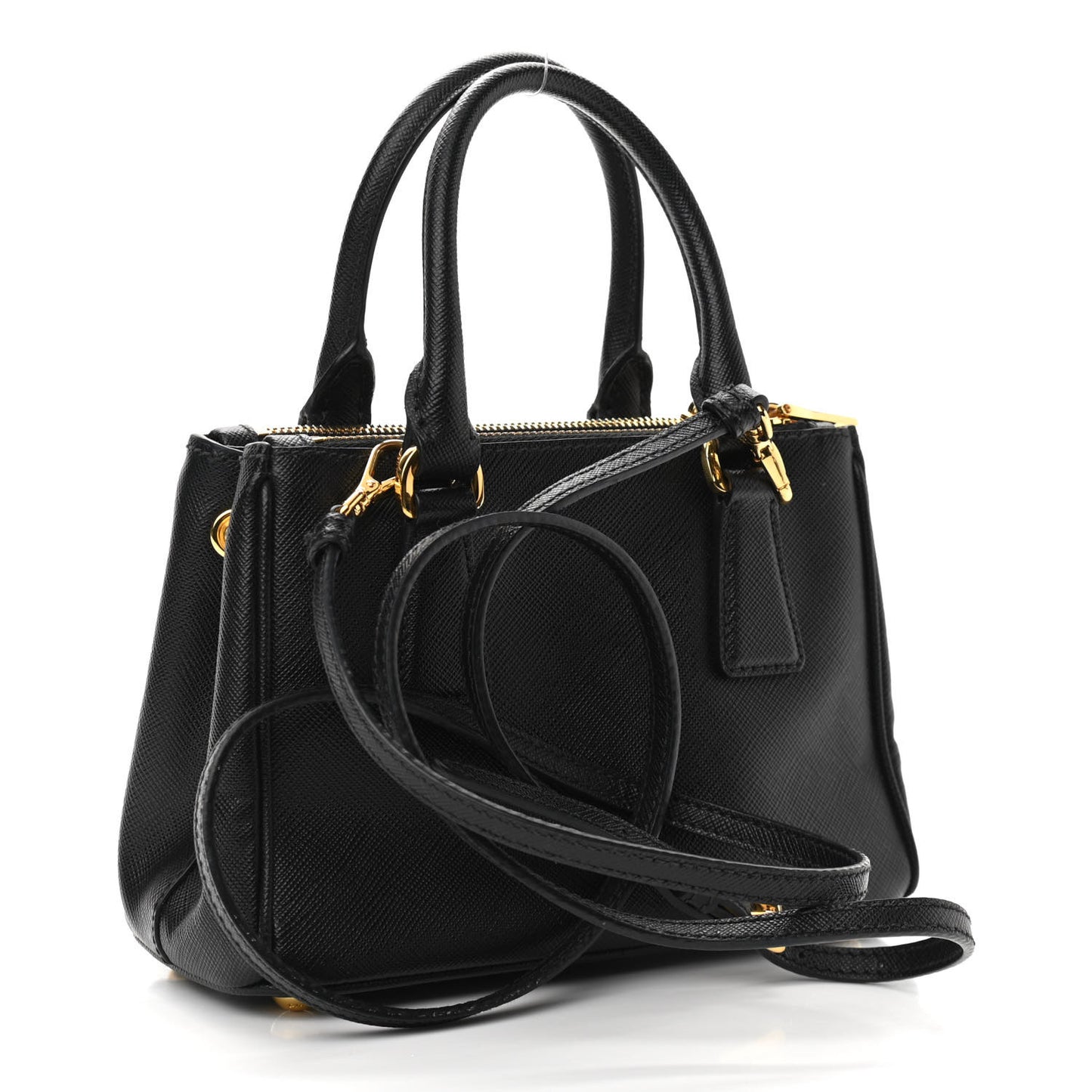 Saffiano Lux Mini Galleria Double Zip Tote Black