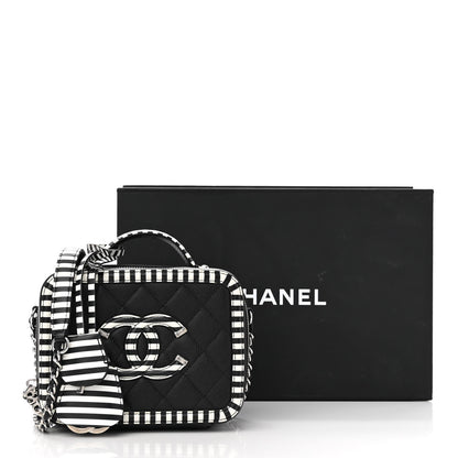 Chanel Caviar Quilted Striped Small CC Filigree Vanity Case Black White 13 of 13