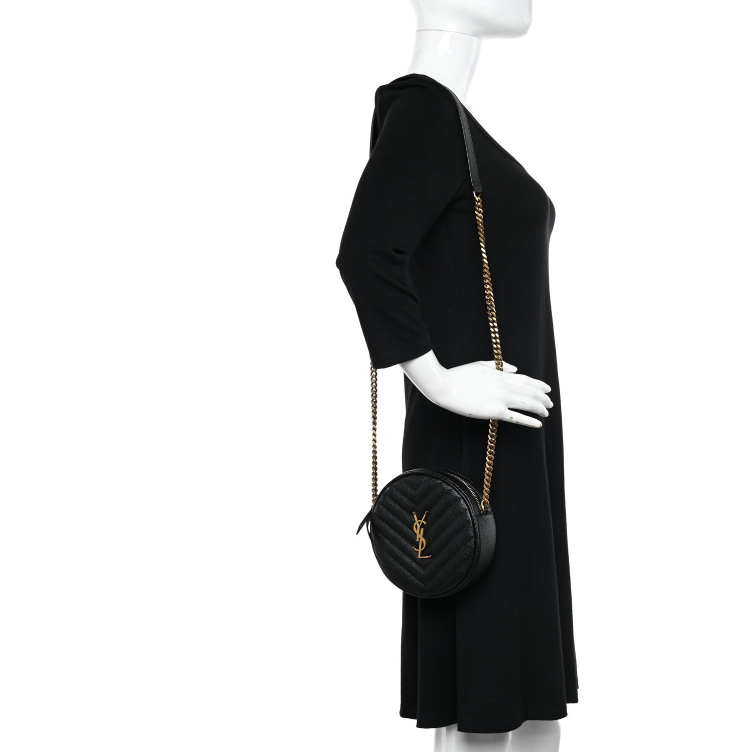 Saint Laurent Grain De Poudre Matelasse Chevron Quilted Round Vinyle Camera Bag Black 2 of 12
