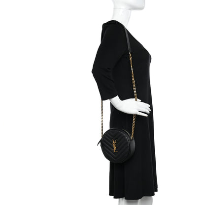 Saint Laurent Grain De Poudre Matelasse Chevron Quilted Round Vinyle Camera Bag Black 2 of 12