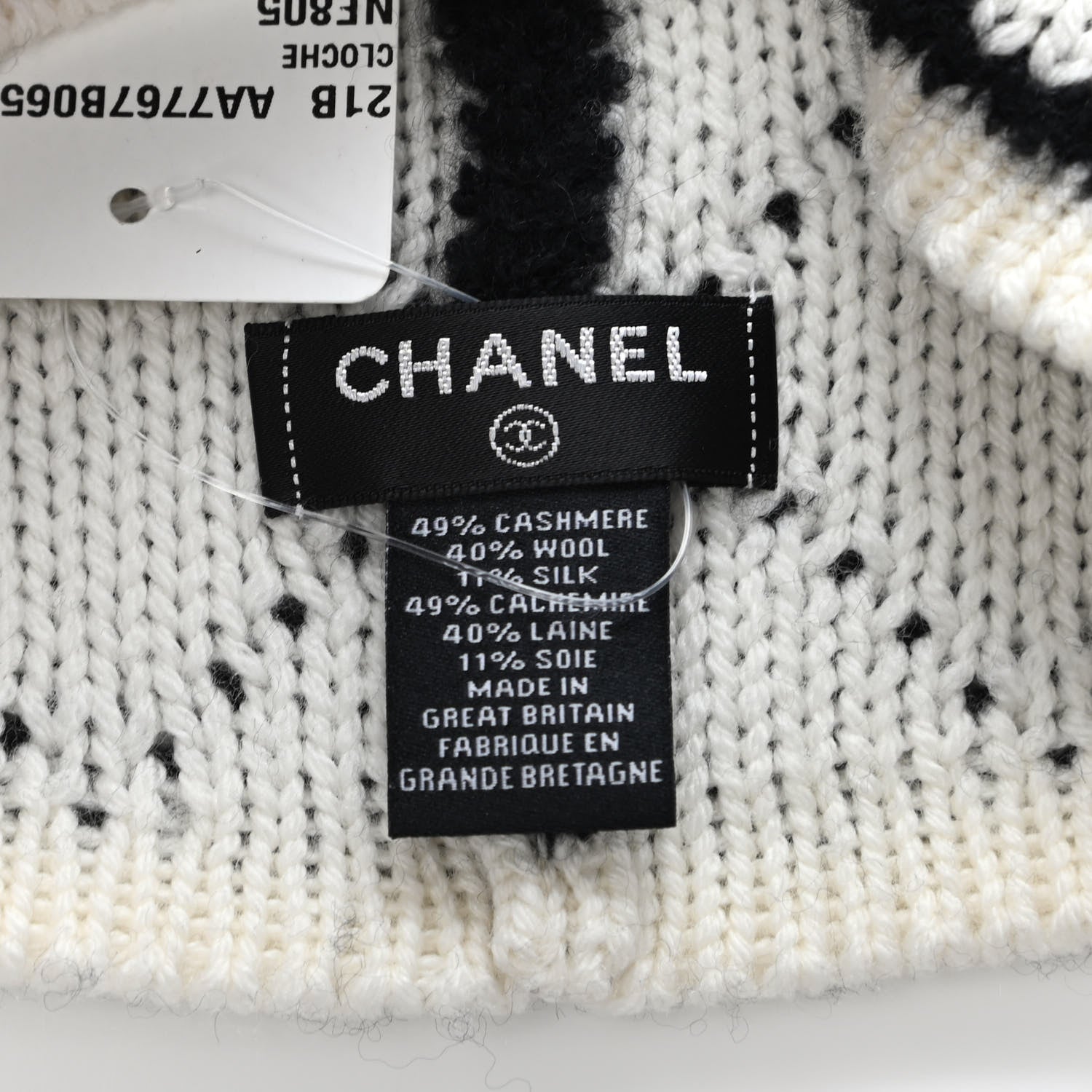 Chanel Cashmere Logo Beanie Hat Black White 3 of 3