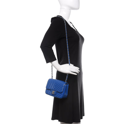 Chanel Caviar Chevron Quilted Mini Square Flap Blue 2 of 10
