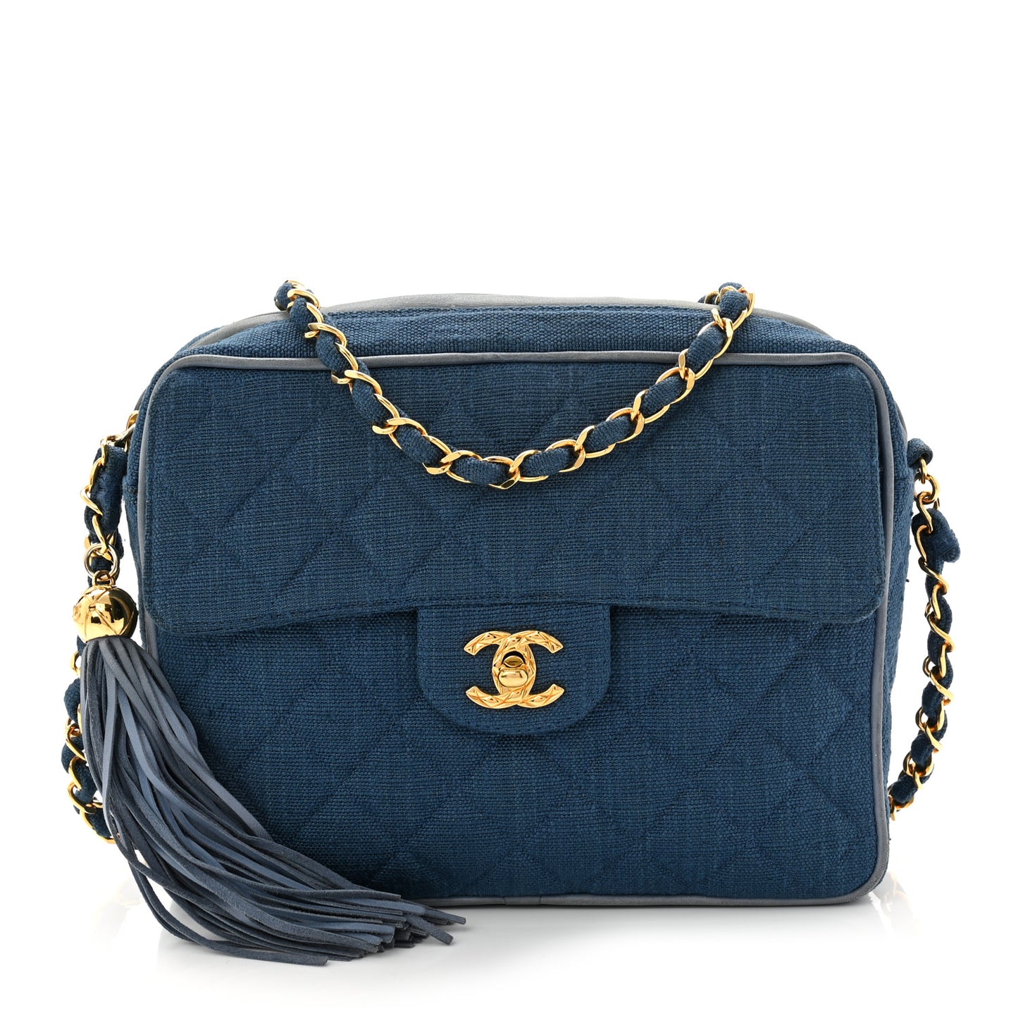 Canvas Quilted CC Tassel Camera Bag Blue