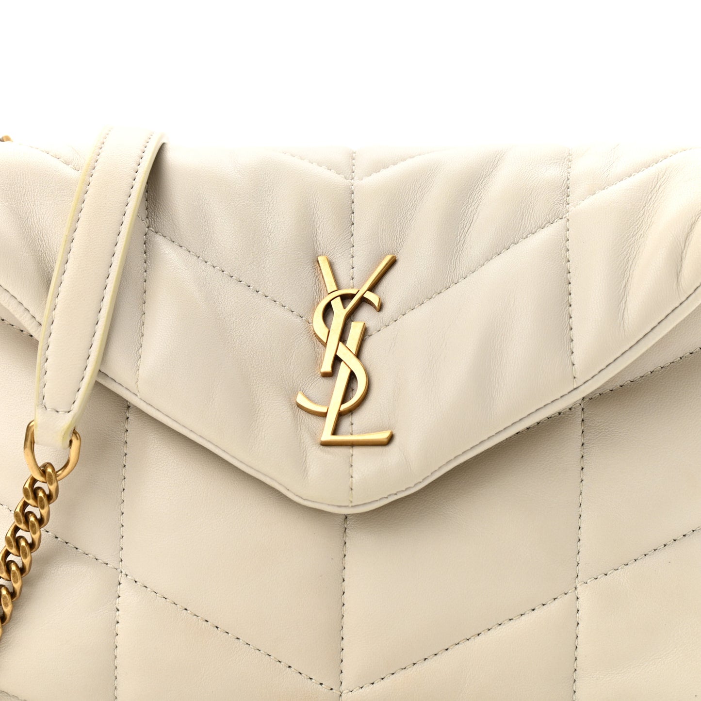 Lambskin Quilted Toy Loulou Puffer Monogram Chain Satchel Crema Soft